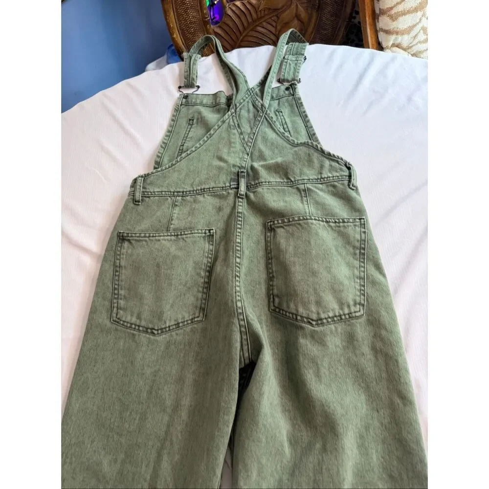 Free People We The Free Ziggy Overall XS Green Denim Wide Leg Overalls Jumpsuit - Picture 9 of 9